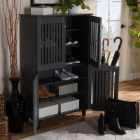 Baxton Studio SC864574 A-Dark Grey-Shoe Cabinet Fernanda Modern and Contemporary Dark Gray 4-Door Wooden Entryway Shoe Storage Cabinet